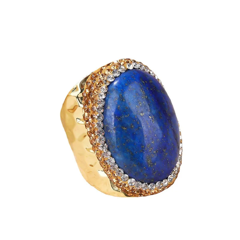 Retro Geometric Copper Lapis Lazuli Open Ring image 2
