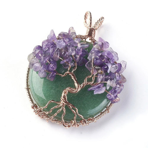 Amethyst Tree on Green Aventurine Pendant image 0