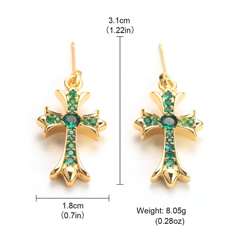 S925 Silver Needle Copper Embedded Zirconia 18K Gold Plated True Gold Cross Earr image 3