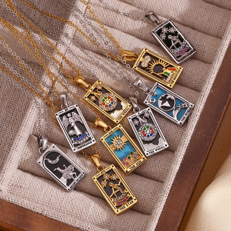 Tarot Pendants Necklace 18k Gold Plated Stainless Steel image 0