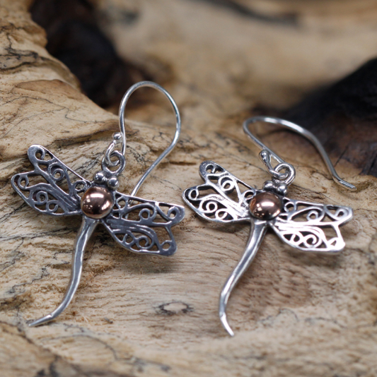Silver & Gold Earring - Dragonflies image 3