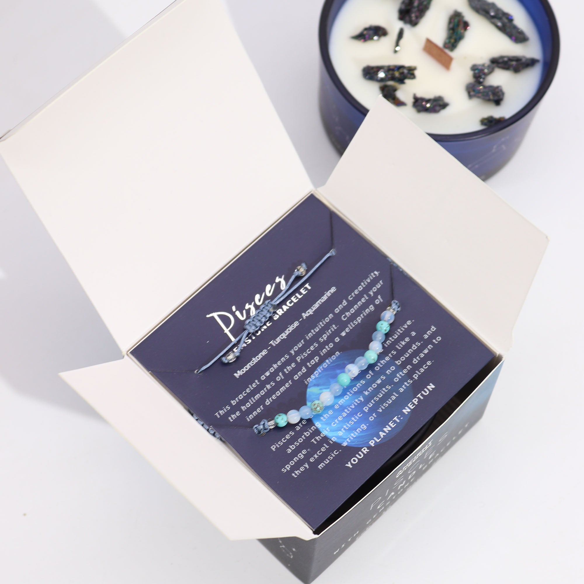 Zodiac Crystal Candle with Gemstone Bracelet - Pisces image 1