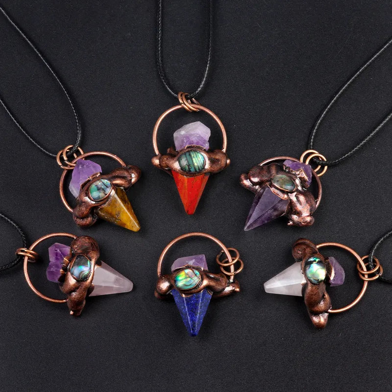 Natural Stone Abalone Shell Bohemian Pendant Necklace image 0