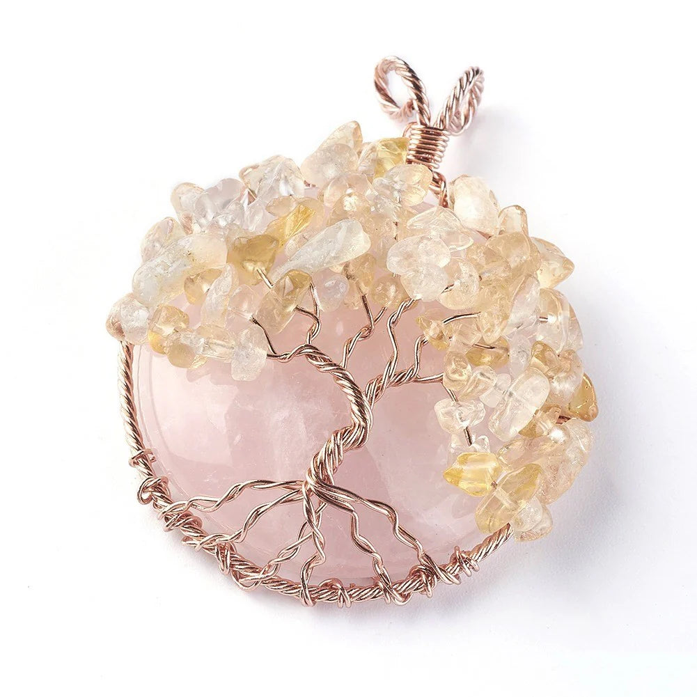 Citrine Tree on Rose Quartz Pendant image 0