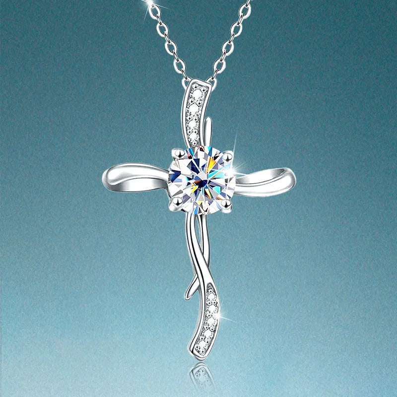Elegant Cross S925 Silver Necklace with Moissanite Stone image 0