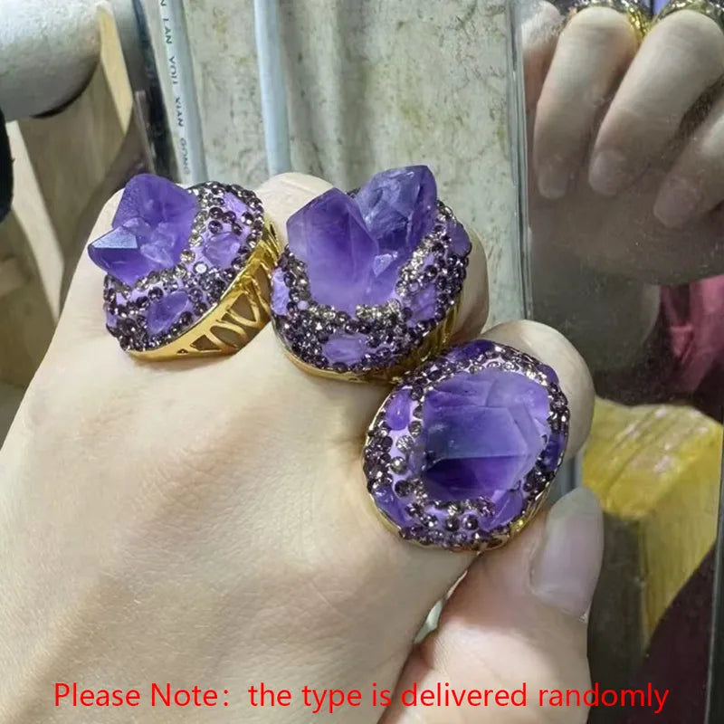 Jewelry Elegant Vintage Style Round Copper Amethyst 18K Gold Plated Plating Inla image 1