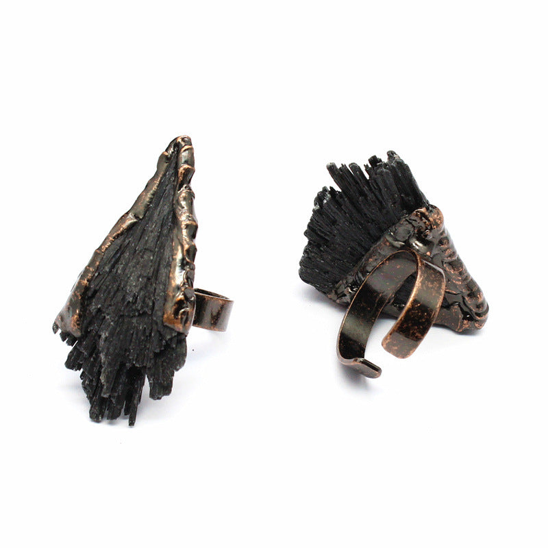 Vintage Style Classic Style Geometric Natural Stone Black Tourmaline Open Ring image 2