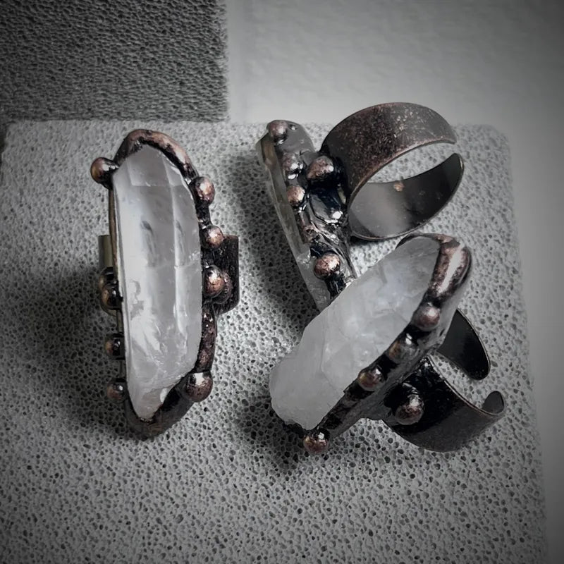 Retro Punk Geometric White Crystal Copper Open Rings In Bulk image 0