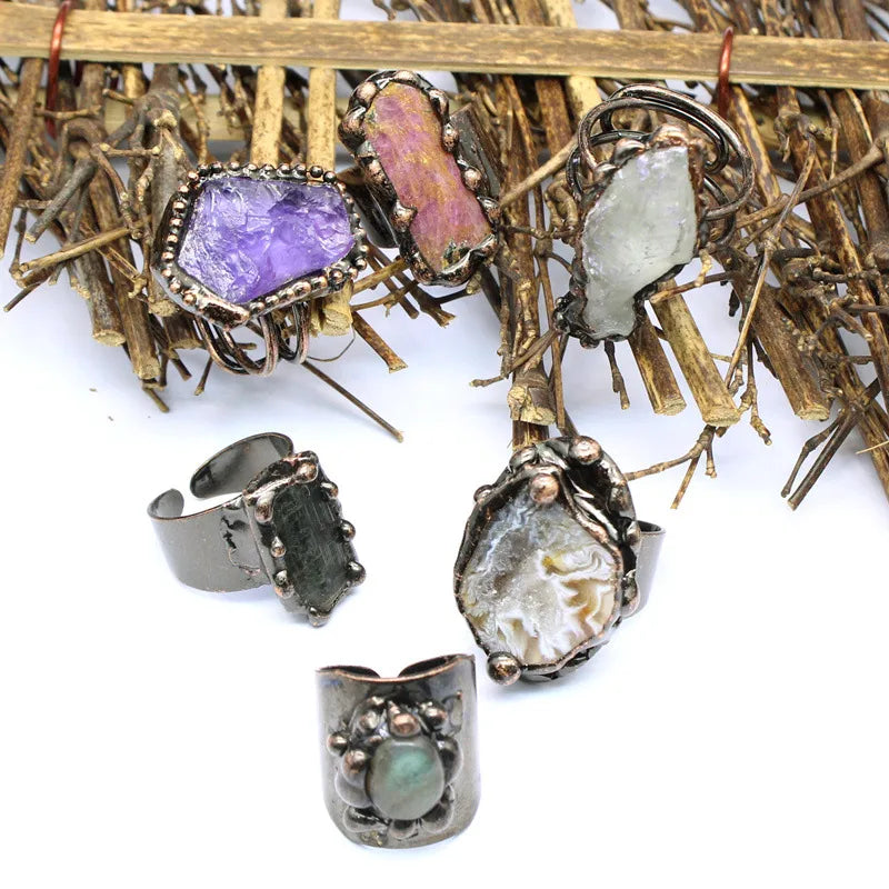 Vintage Style Simple Style Geometric Natural Stone Open Ring image 0